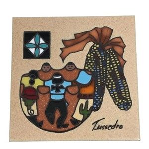 Tile Trivet Cleo Teissedre Children Corn Maize Southwest Hand Painted Ceramic